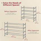 Tajsoon Expandable Shoe Rack for Closet 4 Tier, 29“-41“Adjustable & Stackable Shoe Shelf Storage, Metal Shoe Rack Organizer for Front Door Entrance, Closet, Garage, Entryway, Grey