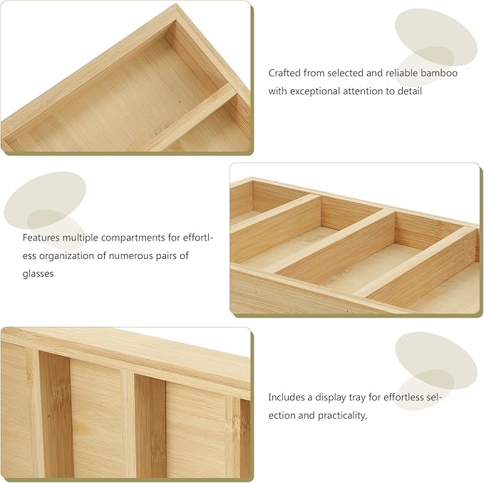 Cabilock Sunglasses Storage Organizer Tray with 4 Compartments Eyewear Holder Display Stand for Home and Office Eyeglasses Storage Case