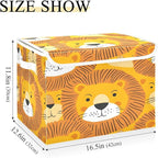 senya Large Storage Bins with Linen Collapsible Foldable Storage Cubes Fabric Closet Organizer Containers box with Flip-Top Lid for Home Bedroom Office 16.7 x 12.6 x 11.8in (Tiger Face)