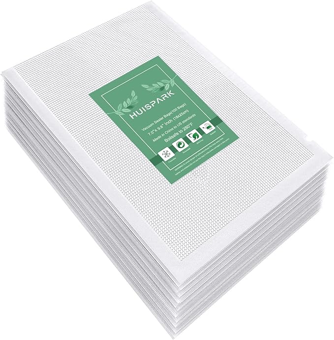 7" x 9.8" Vacuum Sealer Bags,Heavy Duty Pre-Cut Design Commercial Grade Food Sealable Bag for Heat Seal Food Storage,Smell Proof Bags Boilsafe to 280°F Freezable, Resizable,Reuseable (100Pcs)