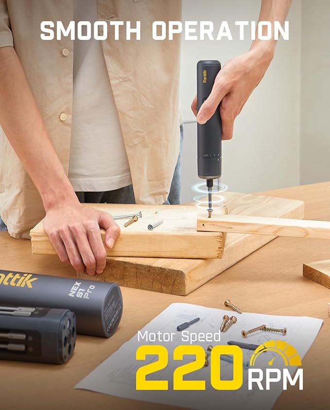 Fanttik S1 Pro Electric Screwdriver, Power Screwdriver with16 S2 Steel Bits, 3 Torque Settings, Max 6 N.m, 2000mAh Battery, LED Light & 1/4''Hex, Ideal Tool for Furniture & Gaming PC