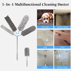 Microfiber Feather Duster Kit with Extension Pole, 7 PCS Washable Reusable Duster for Cleaning, 100'' Bendable Extendable Long Duster with Stainless Steel Pole for High Ceilings, Fans, Furniture & Car