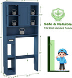 Over The Toilet Storage Cabinet with 7 Shelves, Imitation Walnut Grain Above Toilet Bathroom Organizer with Toilet Paper Holder Stand, Space Saver for Restroom, Laundry, Bathroom (Navy Blue)