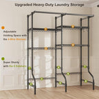 ULIFHOME U14 Over Washer and Dryer Storage Shelves, 4 Tiers Laundry Room Storage and Organizer System, Space Saving Clothes Drying Rack with 2 Clothes Hanger Rods, 66.5" W x 20.5" D x 77.4" H, Black