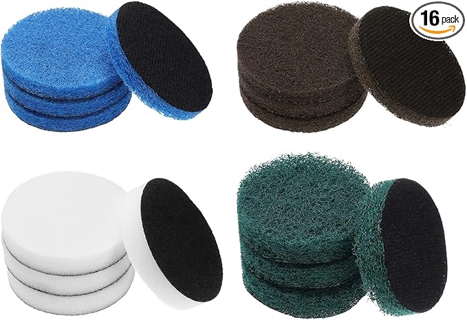 uxcell 16 Pcs 2.6 Inch Nylon Hoop Scrubbing Pad 120/240 Grits Scrubber Scouring Pads Hoop and Loop Surface Conditioning Drill Scuffing Disc, Green/Brown/Blue/White
