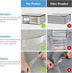 HomeHacks Storage 3-Pack Clothes Organizer Storage Bags Foldable Storage Box with Large Clear Window Sturdy Handles for Closet, Dorm, Pillows, Bedding, Clothes, Blankets, 35L, Ivory