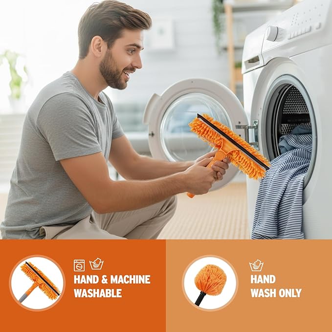 23 ft High Reach Window Squeegee & Cobweb Duster with Extension Pole, 2 in 1 Squeegee for Window Cleaning, Spider Web Brush with Lightweight 4-16.5 ft Telescoping Pole for Outdoor Indoor Car Cleaning