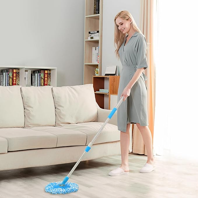 Spin Mop Replacement Handle, 47.6-inch 360 Degrees Rotating Telescopic Replacement Mop Stick with a Robust Stainless Steel Disc for Spin Mop Bucket Cleaning System (Stainless Steel Disc,Blue)
