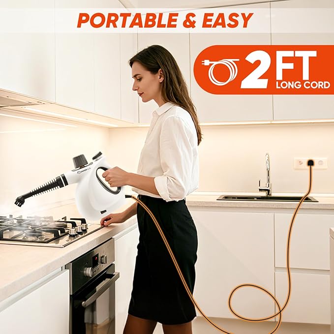 Steam Disinfection Cleaner, Handheld Pressurized Steamer with 9-Piece Accessories for Multi-Surface Cleaning, Natural Sanitization for Kitchen, Floor (1 x Steam Cleaner Kit)