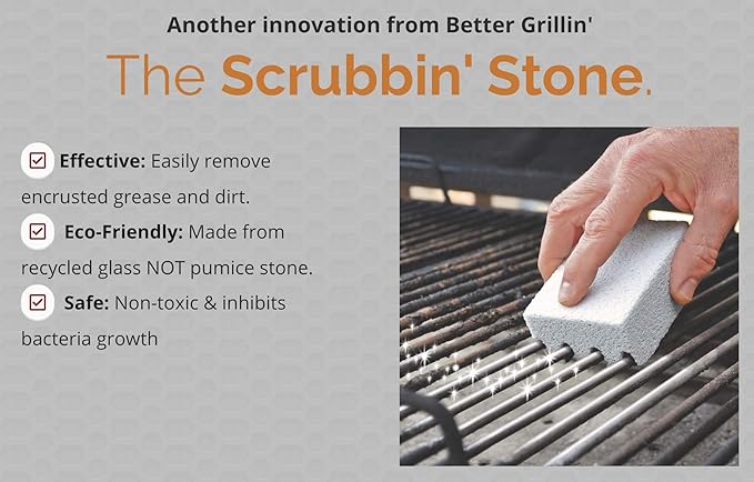 Better Grillin Scrubbin Stone Grill Cleaner Handle-Protect Hands & Nails When Scouring Grill with Three Scrubbin Stone