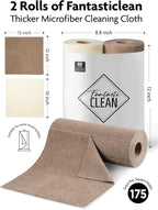 Fantasticlean Microfiber Cleaning Cloth Roll -60 Pack, Tear Away Microfiber Towels, 12" x 12", Reusable, Washable, Scratch Free, Ultra Absorbent Dishcloth for All-Around Cleaning (Beige & Tan)