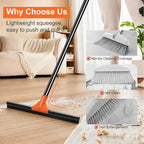 Heavy Duty Floor Squeegee with Long Handle, 18" Rubber Wiper Broom for Concrete Tile Cleaning Commercial Scrubber Mop for Garage Deck Bathroom Kitchen Pool Glass
