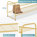 AOODA Long 2 Tier Shoe Rack for Closet Metal Wide Stackable Shoe Storage Organizer for Entryway, Bedroom, Floor, 18-Pairs Low Sneaker Shelf, Golden
