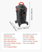 VEVOR 3-in-1 Shop Vac, 8 Gallon Wet Dry Shop Vacuum, 4.5 Peak HP Portable Vacuum Cleaner with Blower, Dual-Filter, 950W Input Power, 1.25in x 7ft Hose, 9.8ft Cord for Jobsite, Workshop, Garage, Home