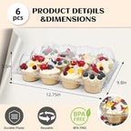 WIKDAY 12 Count x 6 Sets Plastic Cupcake Containers, Durable and BPA-Free Cupcake Holder with Lid for Easy Transport Storage, Stackable Clear Cupcake Carriers, Reusable Dessert Boxes