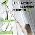 67'' Window Squeegee Cleaner Tool with Extension Pole, 2-in-1 Squeegee for Window Cleaning Kit with Scrubber and Rotating Head, 2 Blade 2 Scrubber for Indoor & Outdoor High Windows