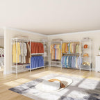 Golpart Coat Rack Clothes Wardrobe：Closet Organizer and Storage Clothing Garment Rack with Shelves Heavy Duty for Hanging Clothes Portable Adjustable White 15.8" Dx(70-88.5)" Wx76.5 H