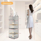 Yuyetuyo 5 Tier Closet Hanging Organizer and Storage Separable Hanging Closet Shelves with 4 Hooks 2 Adjustable Dividers, Wire Storage Basket Bins for Clothing Sweaters Socks Dolls Handbags, Foldable
