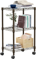 M MZG 3 Tier Shelf Metal Storage Shelves Wire Rack Closet Organizers with Wheel for Garage Kitchen Bathroom Laundry Brown 11.8" D x 17.7" W x 29.8" H