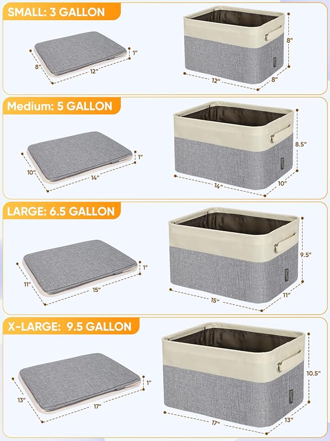 BALEINE 2 Pack Fabric Storage Bins for Shelves, Linen Storage Baskets for Organizing, Decorative Closet Bins for Clothes, Home (Grey, 15"x11"x9.5")
