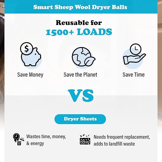 Wool Dryer Balls - Smart Sheep 3-Pack - XL Premium Natural Fabric Softener Award-Winning - Wool Balls Replaces Dryer Sheets - Laundry Balls