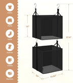 STORAGE MANIAC 2-Shelf Hanging Closet Organizer, Cloth Hanging Closet Shelf, Hanging Closets Baskets with Hooks for Dorm, Apt, Bedroom, College, Garment Rack, Wardrobe, Fabric with Mesh, Black