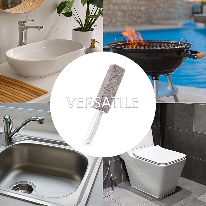 2 Pack Pumice Stone for Bowl Cleaning with Handle, Scouring Stick Removes Hard Water Rings, Calcium Buildup and Rust for Cleaning Toilet, Bathroom, Kitchen Sink, Grill (Gray)