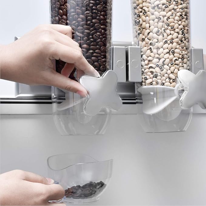 Milky House Food Dispensers Wall Mount, 2 Pack Dry Cereal Dispenser, Convenient Storage Dual Control for Cereal Nuts, Coffee Beans Trail Mix Candy Oatmeal Rice Pasta Candy Container, Cereals Bank 3L