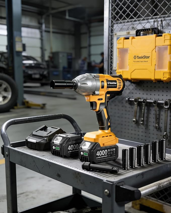 Cordless Impact Wrench 1/2 Inch, 1200N·m(886ft・lbs) Brushless High Torque Impact Gun, 21V Electric Impact Driver, 2x4.0Ah Batteries, Charger & 6 Sockets, Variable Speeds for Car/Truck RV/Mower