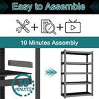 5-Tier Storage Shelves Heavy Duty Black 16" D x 36" W x 71" H, Adjustable Utility Rack Shelf, 3000 lbs Capacity, Storage Organizer for Garage, Home, Bathroom, Laundry, Storage Rack