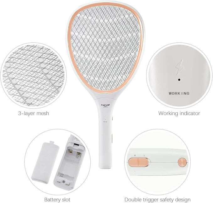 Faicuk Handheld Bug Zapper Racket Electric Fly Swatter (Champagne Pink)