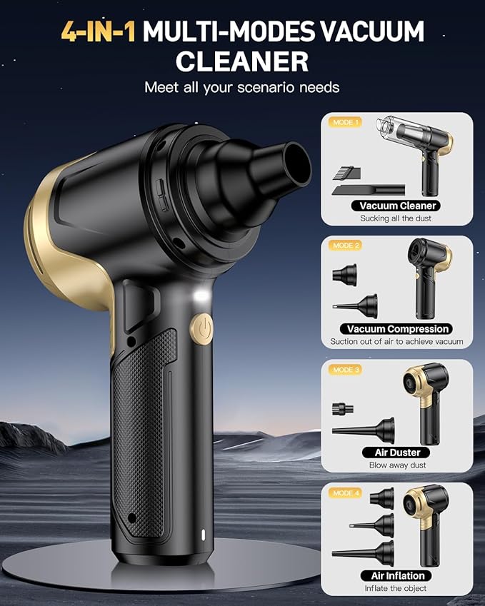 EYYA Handheld Car Vacuum Cleaner Cordless, 15000PA High Power Vacuum & Air Duster, 4-in-1 Portable Mini Vacuum with LED Light, Hand Held Vacuum Cleaner for Car Home Office