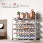 Bumusty 5-Tier Expandable Shoe Rack for Closet, 18“-33” Adjustable Shoe Rack for Small Space, Small Shoe Organizer for Front Door, Sturdy Metal, Light Grey