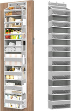 Mefirt Over The Door Organizer, 8 Shelf Door Hanging Organizers with 8 Large Capacity Pockets, Back of Door Organizer Storage Hanging Shelves for Closet Bathroom Bedroom Nursery