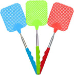 3 Pack Fly Swatters Set - Plastic Fly Swatters Heavy Duty - Square Fly Swatters with Stainless Steel Handle for Indoor and Outdoor - Blue + Green + Red
