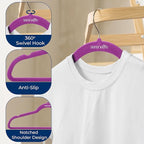 SereneLife 10 Pack Velvet Hangers – Non-Slip Clothes Hangers with Heavy Duty Design, Slim Space-Saving Coat Hangers with 360° Swivel Hook, Strong Lightweight Closet Organizer Set for Clothes (Purple)