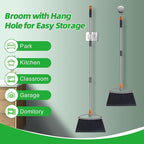 2 Pack Soft Bristle Broom, Heavy Duty Broom with Collapsible Handle, Ideal for Indoor Outdoor Hardwood Floors Kitchen Salon Camping Cat Pets Hair Home Room Office, Sturdy and Durable, Gray