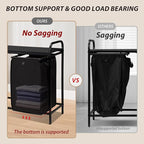 2 Section Laundry Hamper with Shelf, Laundry Basket Organizer with 2 Pull-Out Removable Bags 2×13.2Gal(49.9L), Laundry Sorter for Clothes Organization in Bedroom, Laundry Room, Black