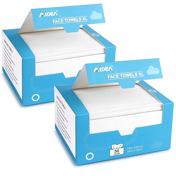 AIDEA XL Face Towels Disposable-100Ct (2 Box), Clean Facial Cloths, Facial Cleansing Wipes for Sensitive Skin, Face Towelettes for Makeup Removing, Nursing, Travel, Dry Wipes 9.84"×11.81"