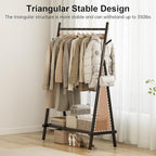 Muwuele Solid Wood Clothing Rack, Rolling Clothes Rack for Hanging Clothes, Garment Rack with Shelves Load 350 Lbs, Portable Closet Organizer on Wheels for Hanging Clothes (Black)