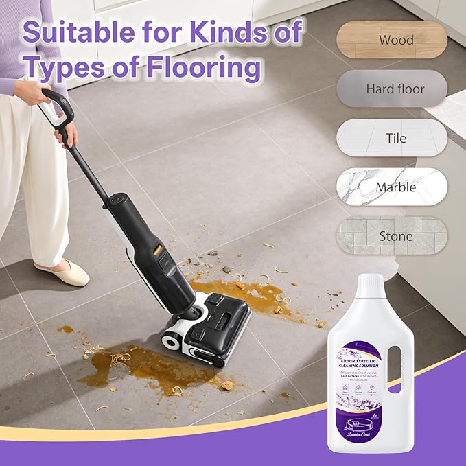 Floor Cleaning Solution Lavender Scent, Compatible with Roborock Cleaning Solution Quick Drying Without Residue Suitable for All Robot Vacuums and Wet Dry Dual-Use Vacuum Cleaners (2.5 L, Lavender)