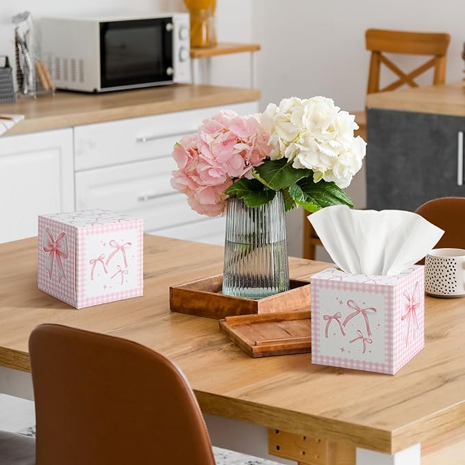 12 Pack Pink Bow Facial Tissues Cube Boxes 600 Sheets 3 Ply Small Square Face Tissues Bulk for Bow Coquette Birthday Bridal Bachelorette Wedding Party Supplies