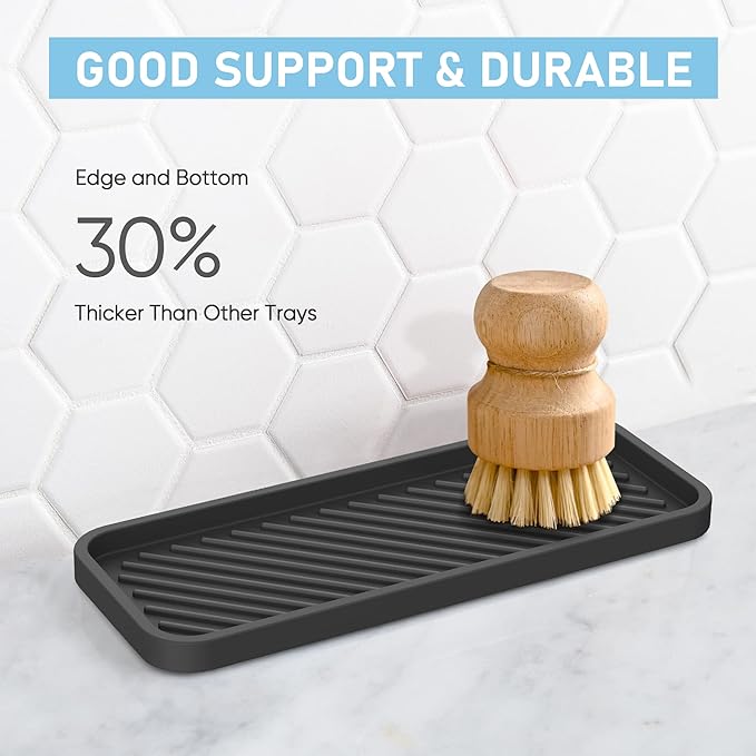 EG-SIPRO Kitchen Sink Organizer Tray,Sponge Holder for Kitchen Sink Bathroom Counter Tray Sponge Caddy Silicone Soap Holder for Soap dispenser, Bottle, Dishwashing Accessories(2-pack)
