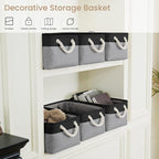 Storage Baskets for Shelves 13.8x9.8x6.7 Inch-Foldable Fabric Organizing Storage Bins with Handles, Closet & Bathroom Organizer, Home Storage for Kitchen, Office (1-Pack, Black&Gray)