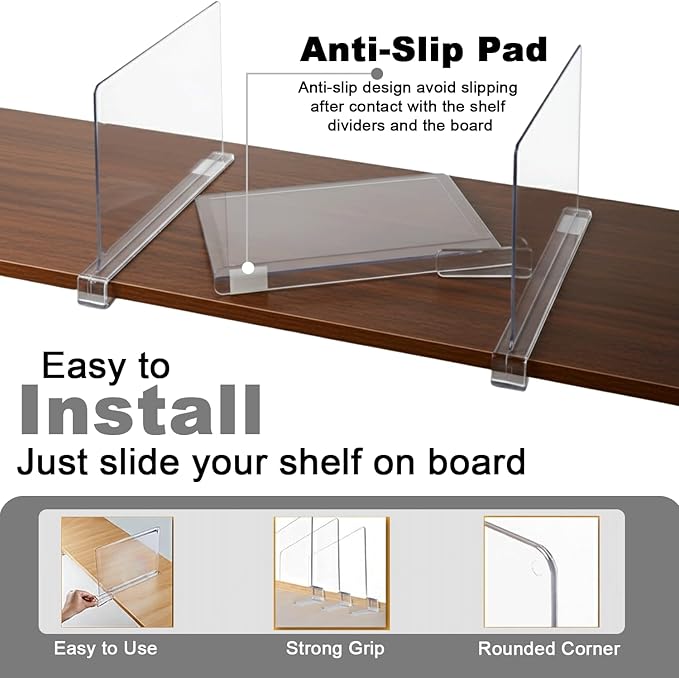 HIGH & SKY 8 Pack Acrylic Shelf Dividers for Closet Organization – Clear Adjustable Closet Shelf Separators for Clothes, Handbags & Towels – Durable Acrylic Shelf Dividers for Neat Shelves & Storage