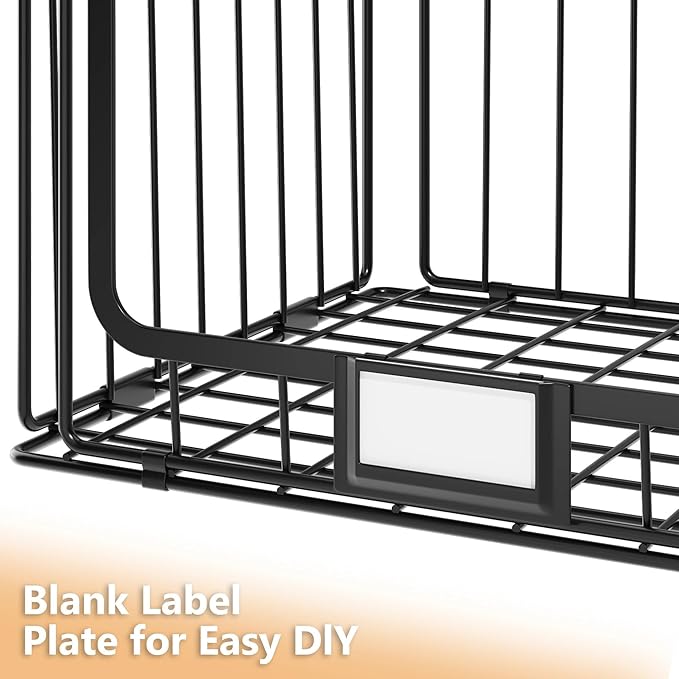 3-Pack Hanging Laundry Organizer, Stackable Wire Shelf Storage with Label Cards, Foldable Metal Baskets with 360 Rotating Hooks, Space-Saving for Laundry Room, Closet & Pantry, 11"15" Large, Black