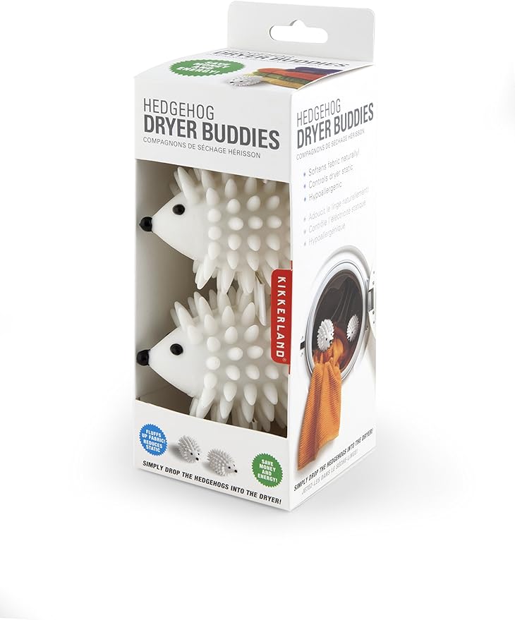 Kikkerland Hedgehog Reusable Dryer Balls, Set of 2, White
