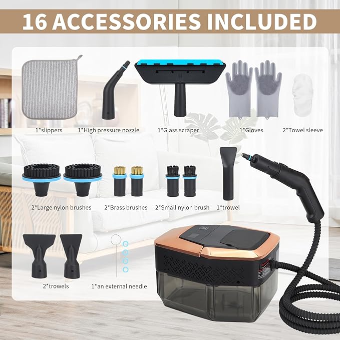 2500W Handheld Steam Cleaner, 15s Fast Heating Steam Cleaning, 1800ML Large Capacity Tank, Portable Steam Cleaner for Upholstery, Grout, Window, Grime, Grease, Bed Bugs, Car(BLACK)