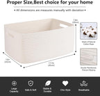 Large Storage Basket for Organizing, Woven Rope Basket for Shelves, Closet Organizer Bins for Clothes, Blanket, Toys, Baby Nursery Storage, 17.7" x 13" x 7.87", 2 Packs White