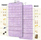FOREGOER Hanging Jewelry Organizer with 88 Zippered Pockets, Dustproof Foldable for Travel, Accessories Organizer for Holding Jewelries Earring Organizers and Storage (Purple)